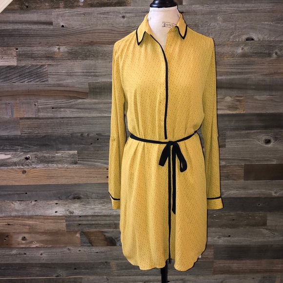 LOFT Dresses & Skirts - Loft mustard yellow belted shirt dress size M